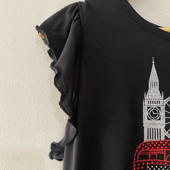 Vintage Rose sz M Black Scalloped Short Sleeve T-shirt with Rhinestone Print - Picture 3 of 6